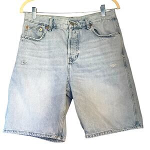 ZARA Jean Shorts/Jorts. Light Wash Denim. Distressed. Size: 31 Waist